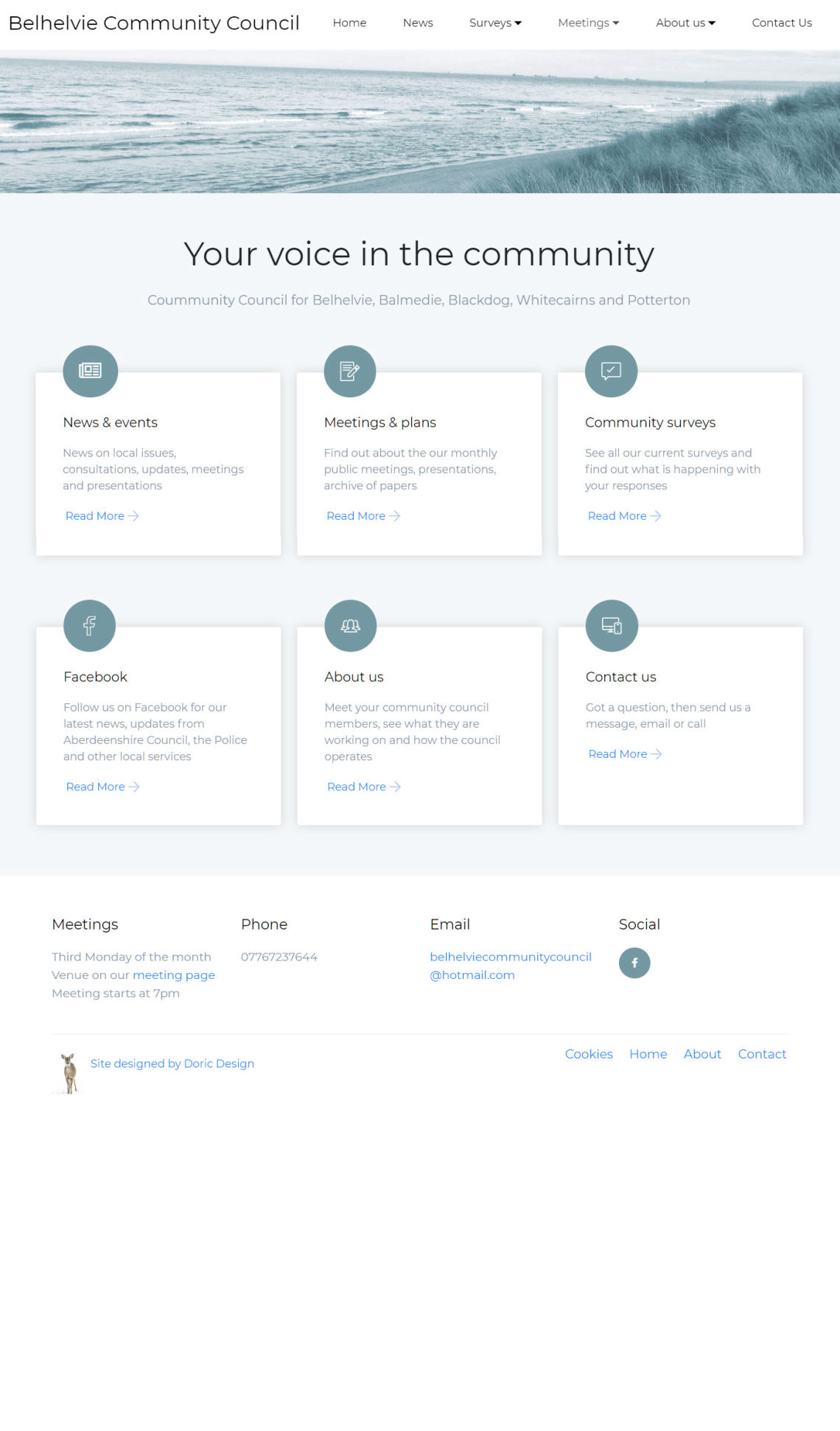 Homepage of the Belhelvie Community Council website created by Doric Design