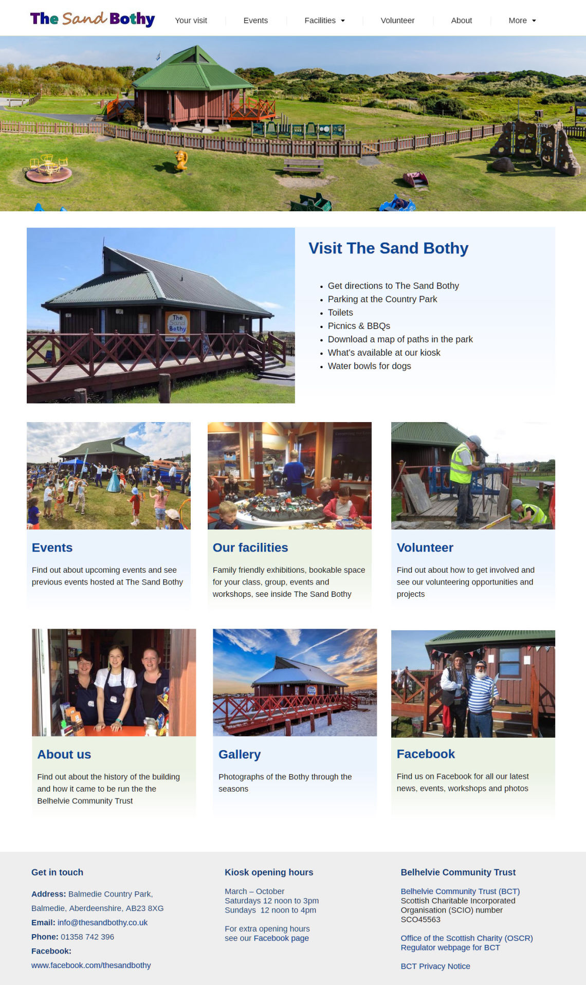 Homepage of The Sand Bothy website created by Doric Design