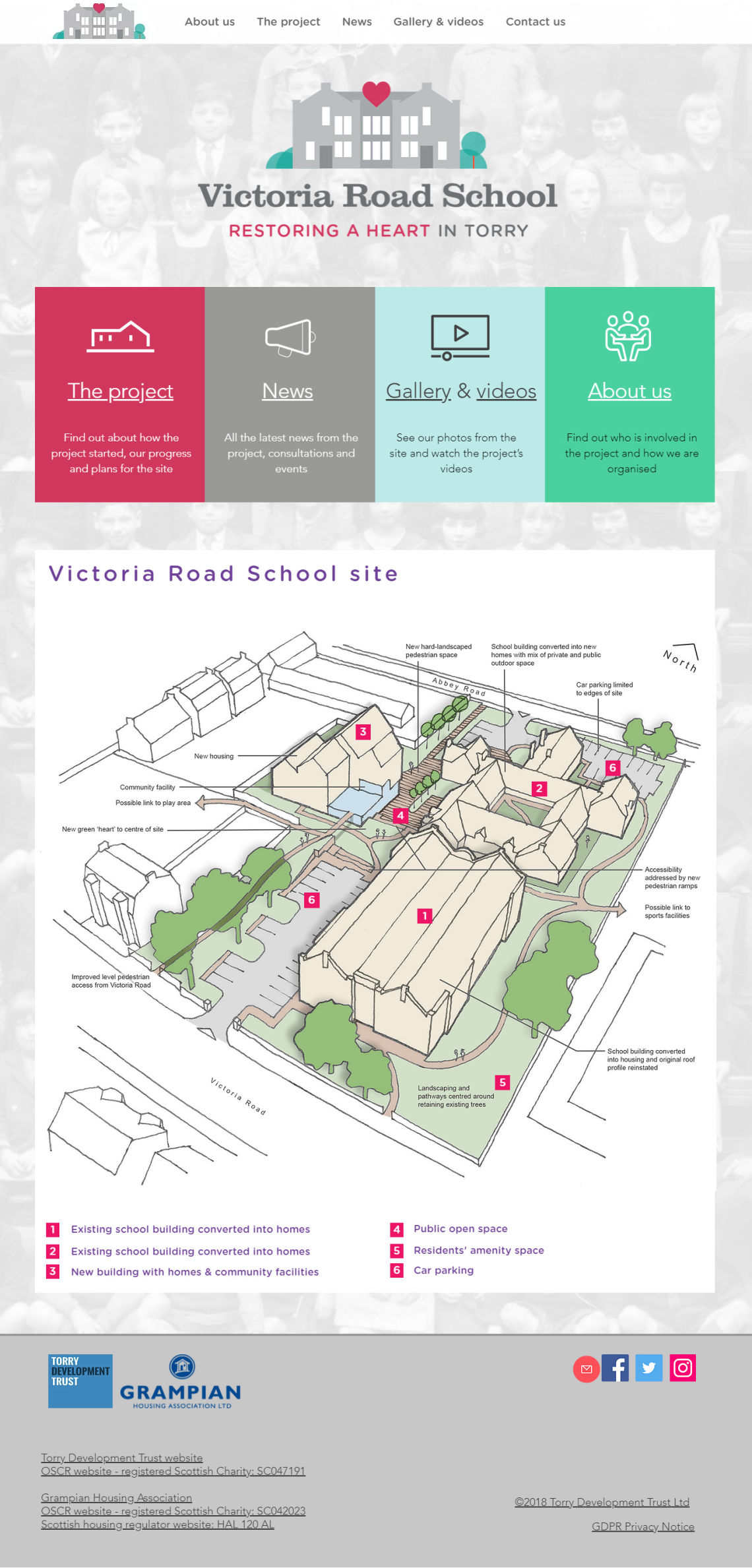 Homepage of the Victoria Road School regeneration project website extended by Doric Design